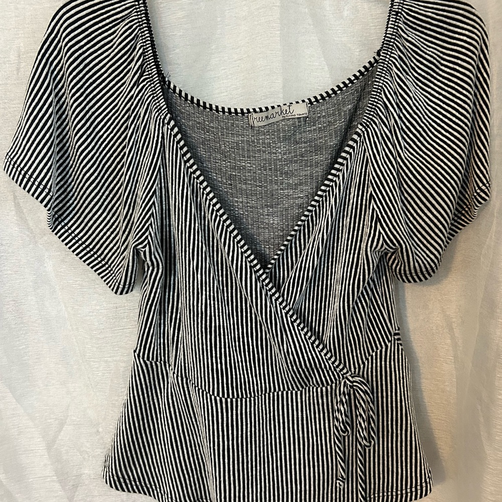 Black and white strip peplum top